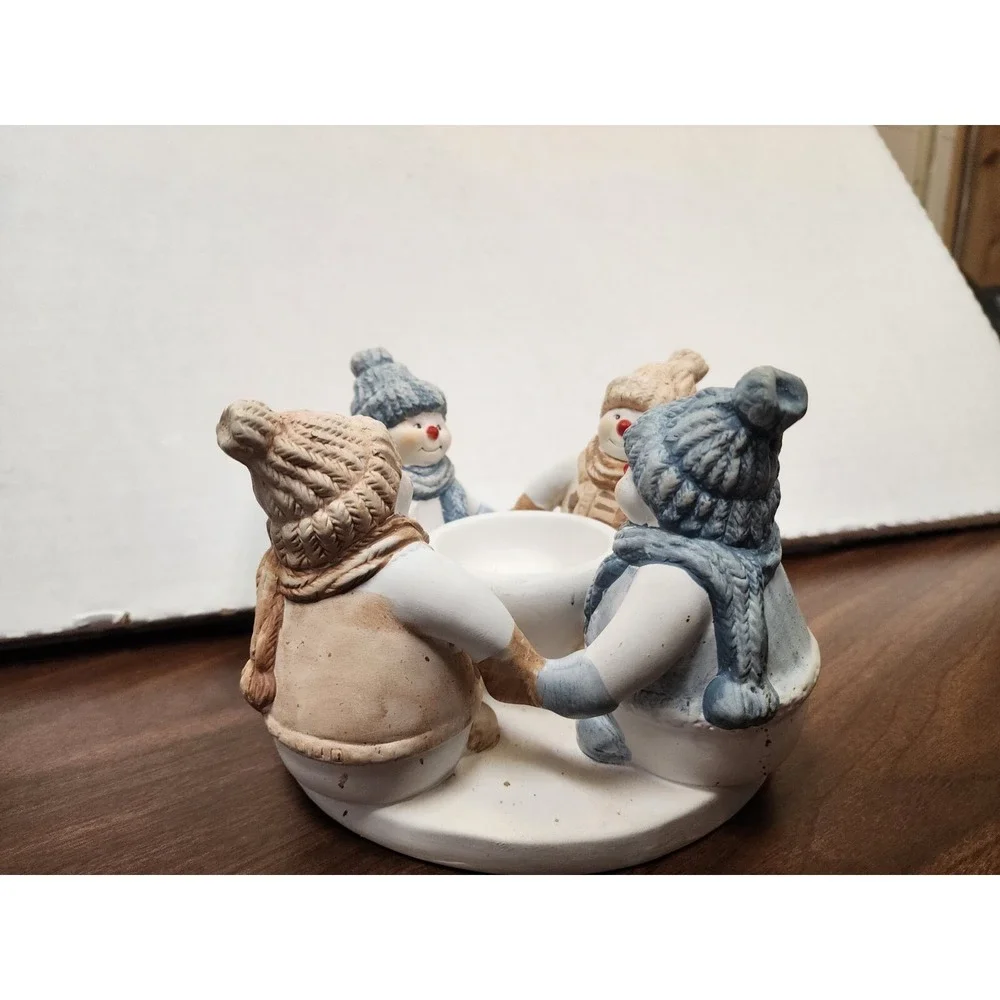 Penco Circle of Friends Snowmen Ceramic Tea Light Candle Holder 2000 7.5